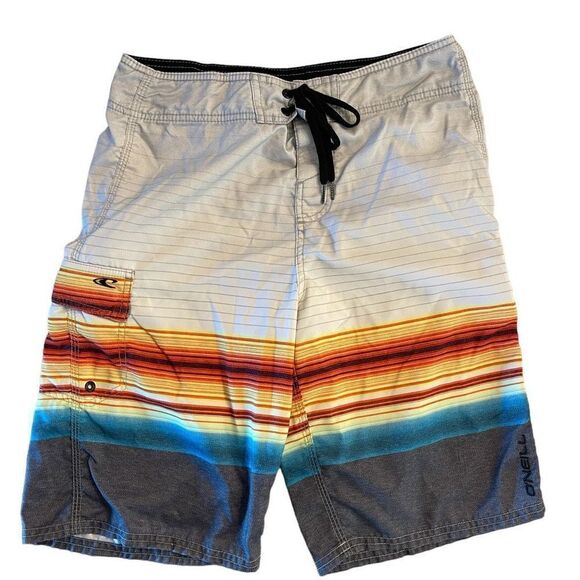 O'Neill Mens Boardshorts Stripes Multicolour Quick Dry Size 30 - Picture 1 of 8